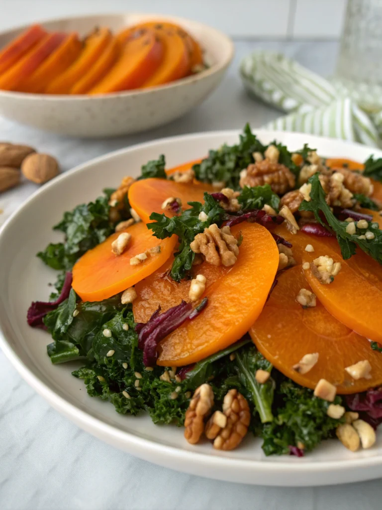 30-Minute Persimmon Kale Salad with Pomegranate
