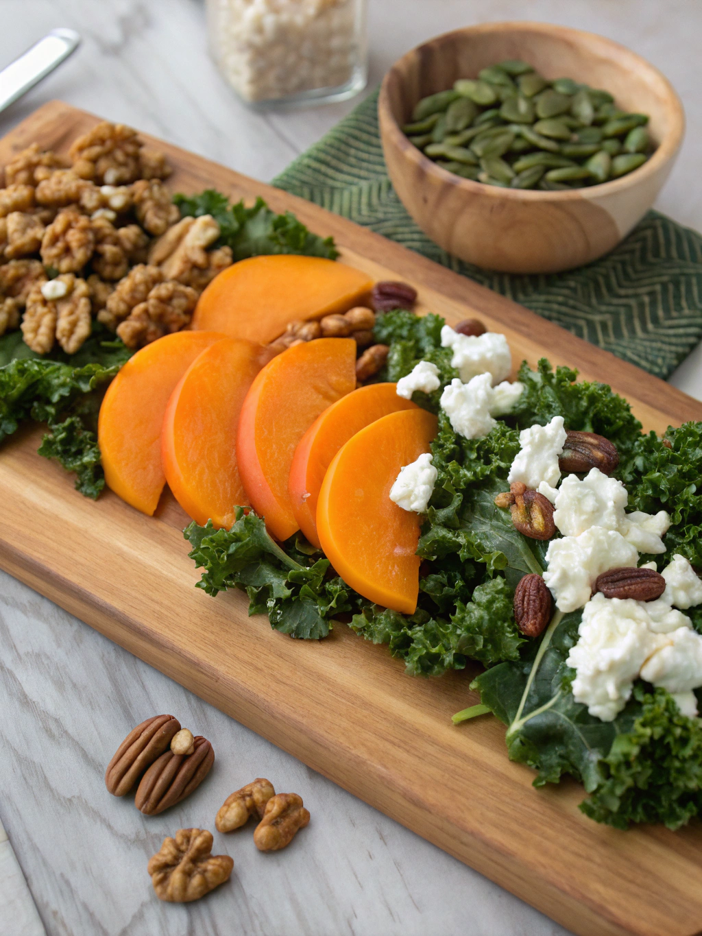Ingredients for Persimmon Pomegranate Kale Salad