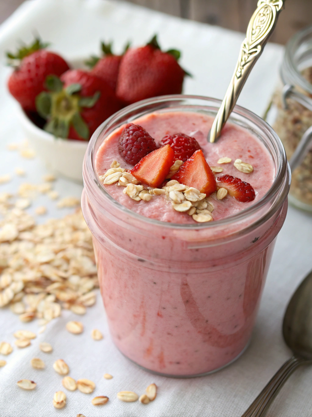 5-Minute Strawberry Oatmeal Breakfast Smoothie