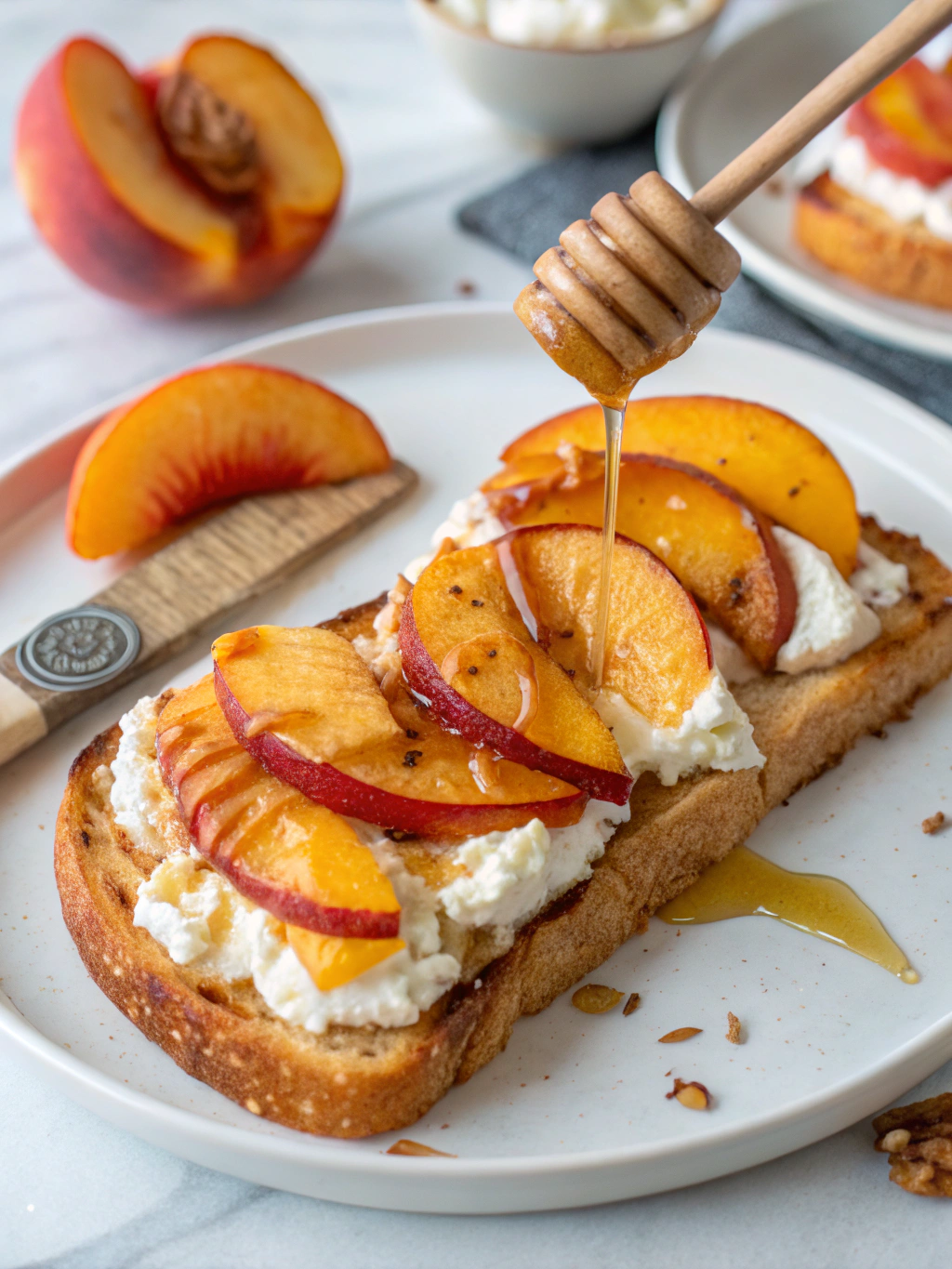 Quick Grilled Honey-Nectarine Ricotta Toast (25 Min)