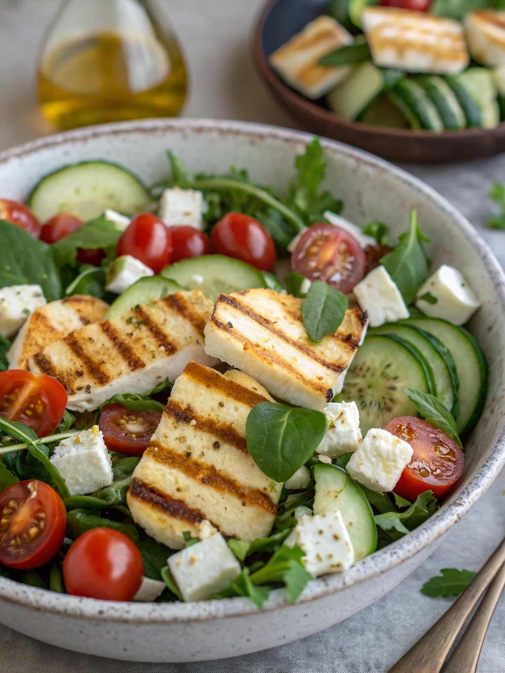 Quick Spinach Nectarine Halloumi Salad (25 Min!)