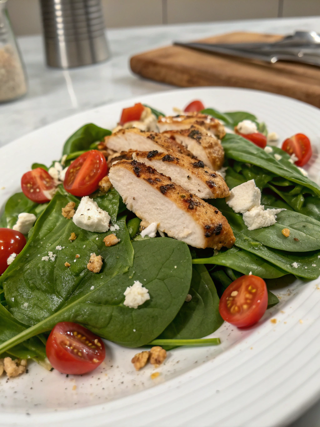 Quick Spinach Salad with Chicken & Avocado