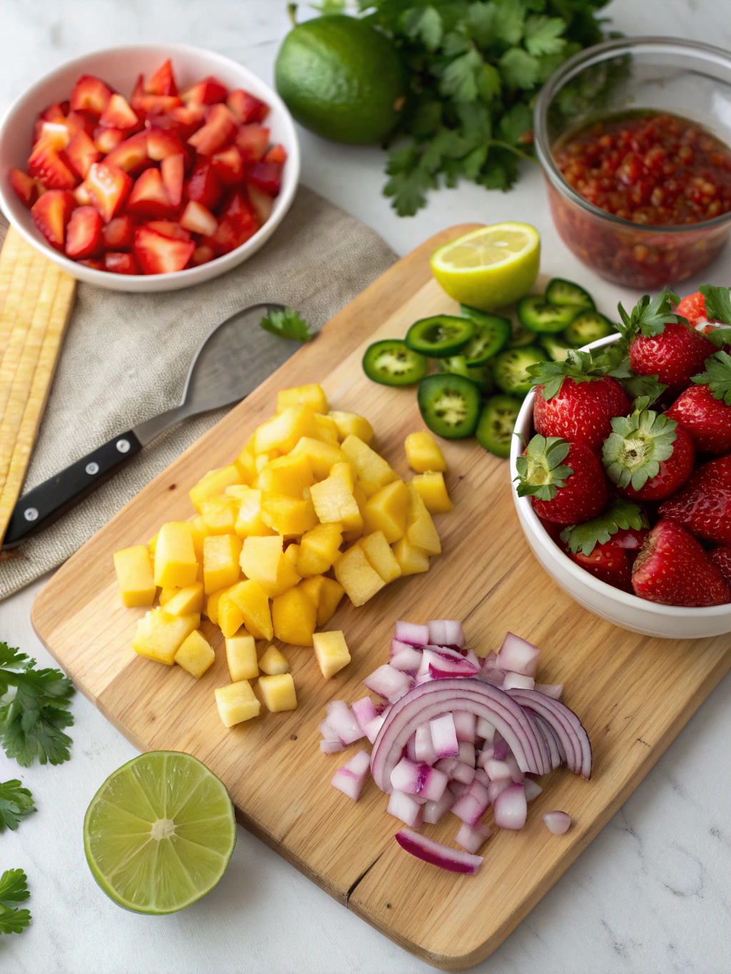 Ingredients for Sweet Fruit Salsa with Cinnamon Chips
