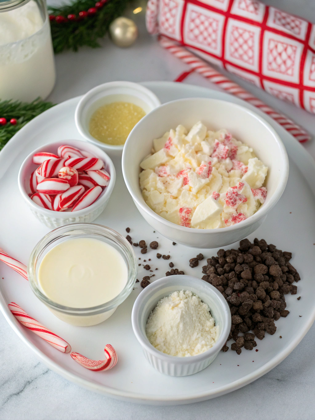 Ingredients for Candy Cane Cheesecake Dip