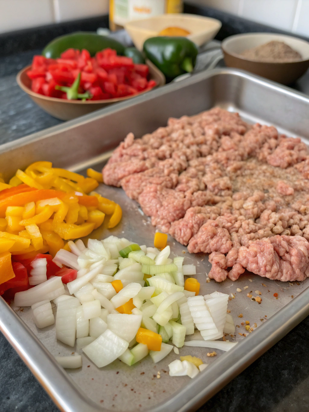 Ingredients for sheet pan ground turkey recipe