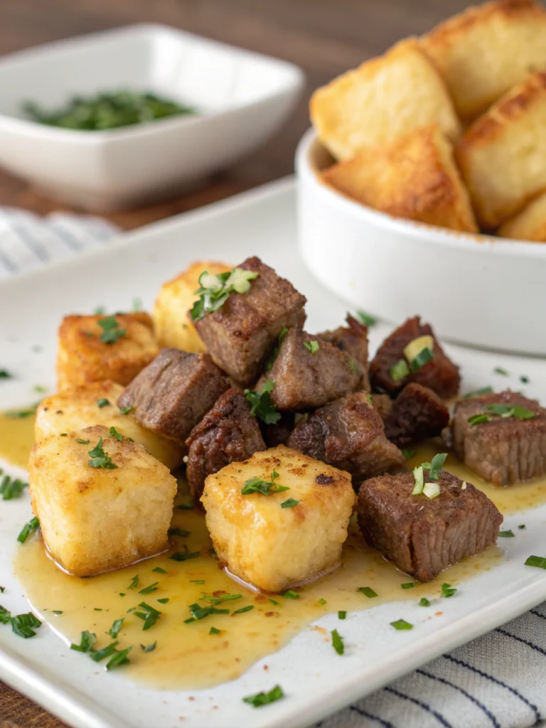 Easy Garlic Butter Steak Bites with Cauliflower Mash