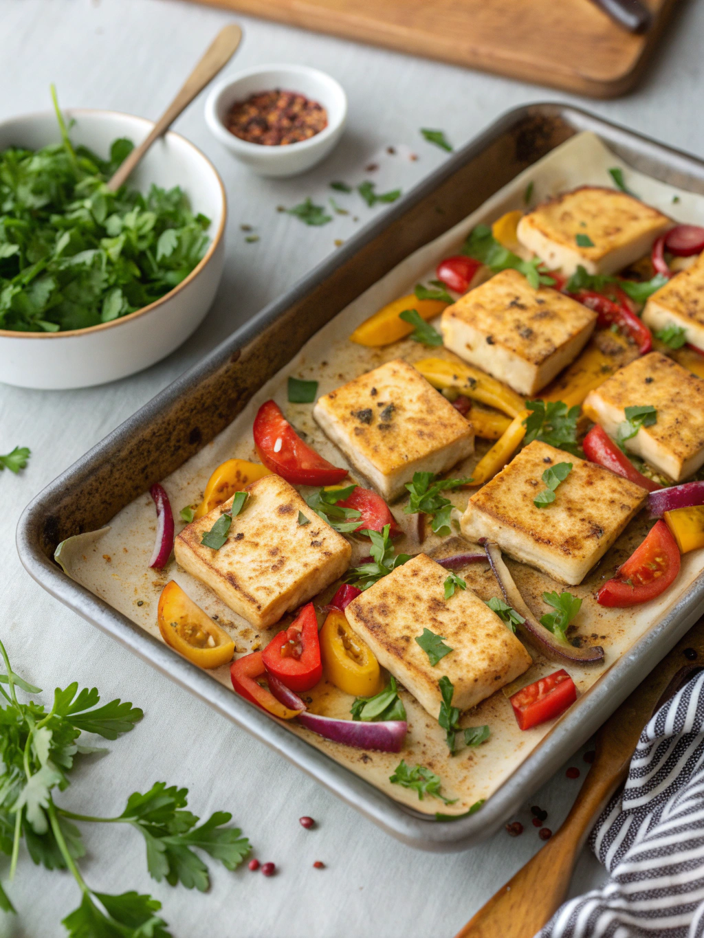 Easy Sheet Pan Tofu and Brussels Sprouts Recipe