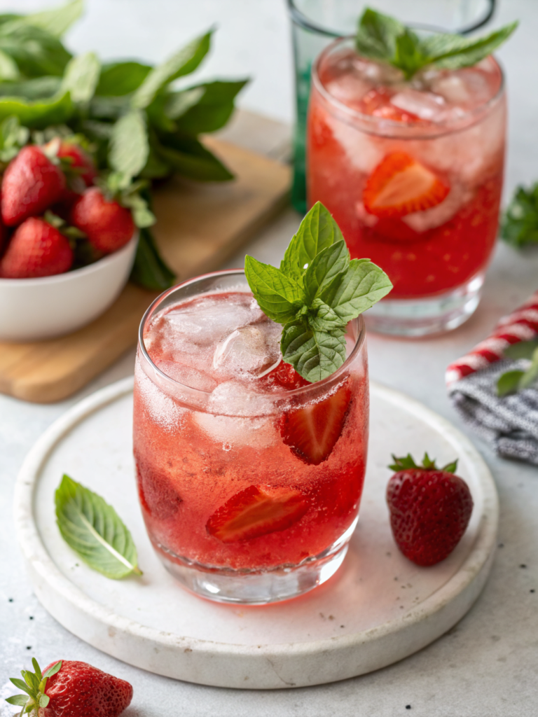 5-Minute Strawberry Basil Spritz (Zero-Proof)