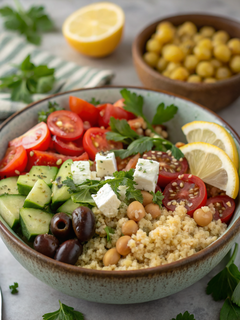 15-Minute Mediterranean Bowls with Easy Hummus Dressing